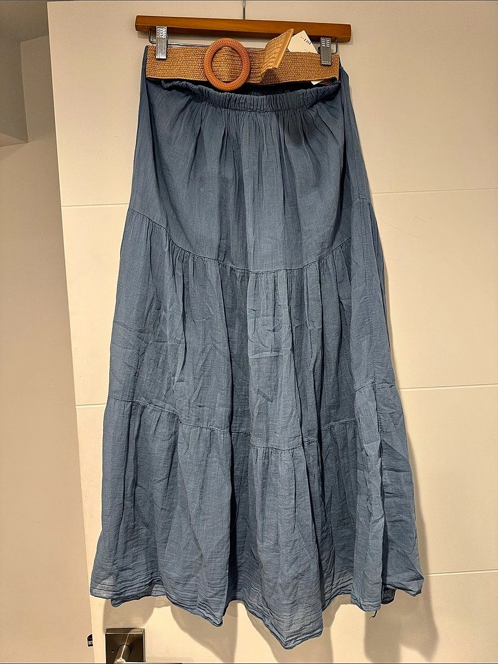 E.F. moda Blue Tiered Maxi Skirt NWT made in Italy